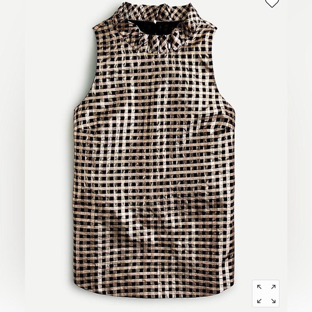J. Crew NWT Ruffleneck sleeveless top in Lurex® crinkle gingham Sz M